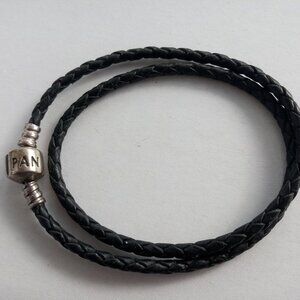 Pandora Double Black Leather Bracelet  S925 ALE 13.5"